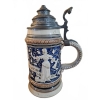 Image 1 : German Stoneware Beer Stein 1L with Relief Decoration and Pewter Lid 10''H