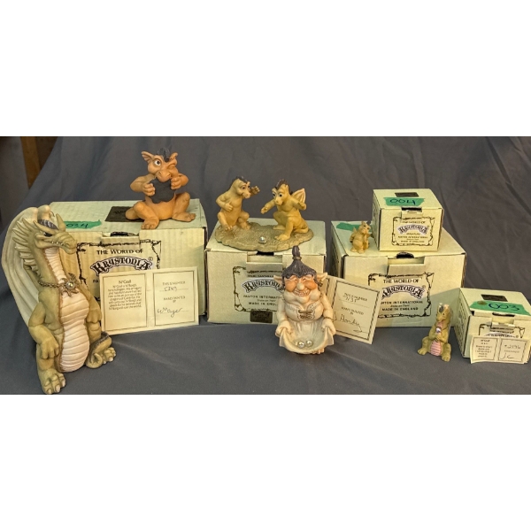 Krystonia Hand Painted Figurines, Made in England w/ Certificates, 6 Pieces - Largest 7in Tall