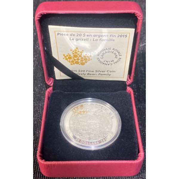 2015 $20 Grizzly Bear: Family Fine Silver Coin 31.39 Grams