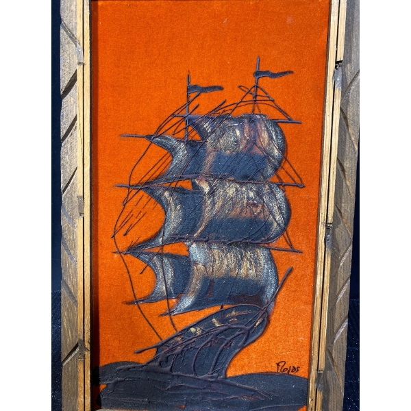 Rojas Pirate Ship Painting On Velvet