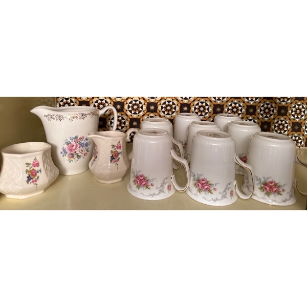 Royal Albert 'Tranquility' Bone China Cups (8), Lord Nelson Pottery Pitcher, England Creamer & Sugar