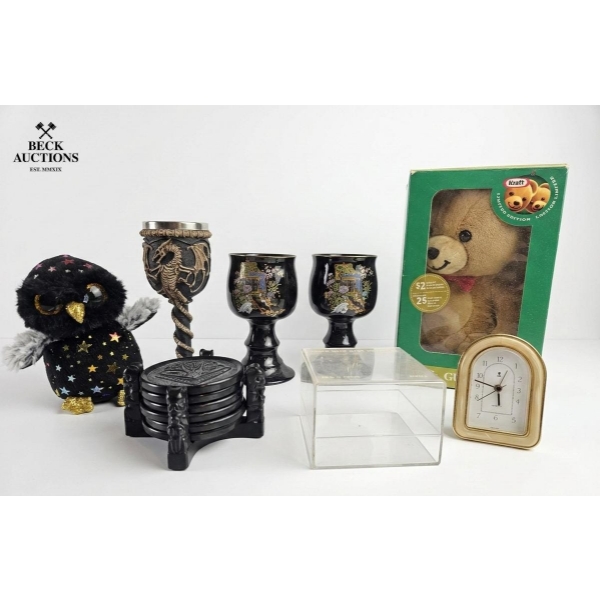  Plush Bear Manufactured By Gund for Kraft Dragon Chalise Design An Ornate Clock & Other Decorative.