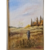 Image 2 :  Landscape Painting Featuring A Rustic Wooden Fence Post With Barbed Wire In A Field During Autumn.