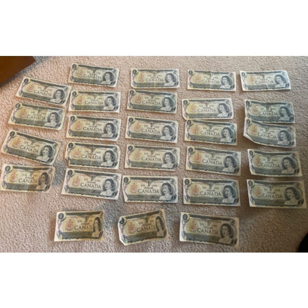 Circulated Vintage Canadian Banknotes - $1 