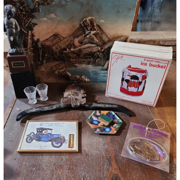 - Mountain Collage 18 X 13, Bonny Boy Bar Dispenser, Vintage Kawee Lighter, Belt Buckles and More!