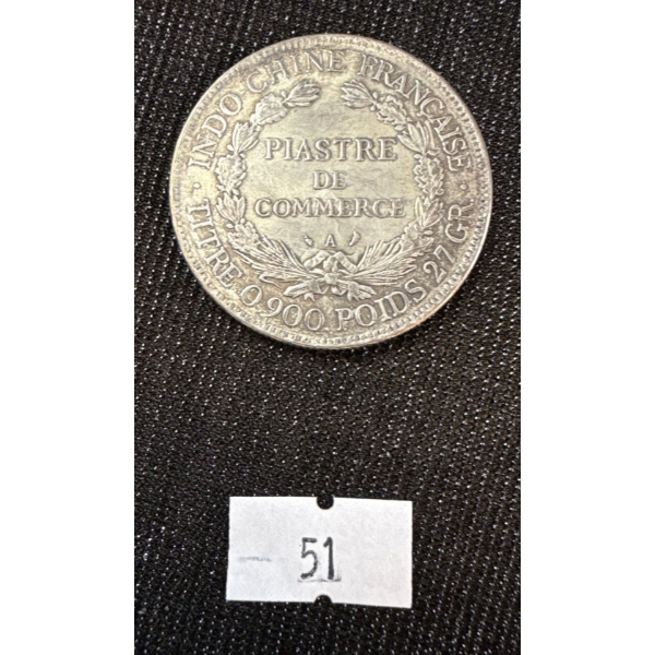 1908 French Indochina Silver 1 Piastre Coin