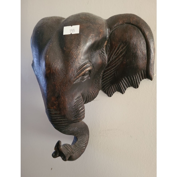 Carved Wood Elephant Wall Decor 10 W, 11 T