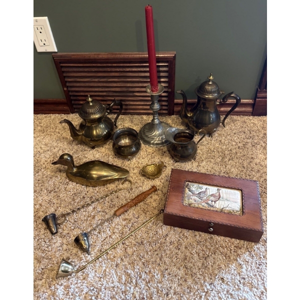 Beautiful Solid Brass Kitchenware Collection Inc. Solid Brass Duck & Handmade Wood Box From Poland