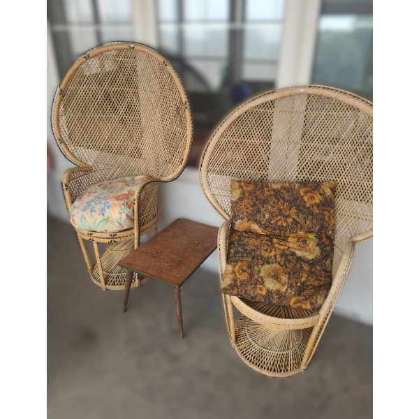 Basket Woven Garden Chairs 40 W, 20 D, 57 T and 40 W, 18 D, 49 T, Small Table Also Included