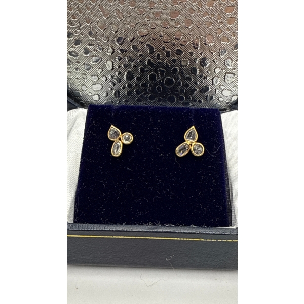 0.65ct Pear, Oval and Round Diamonds, Set in 14K Yellow Gold Earrings