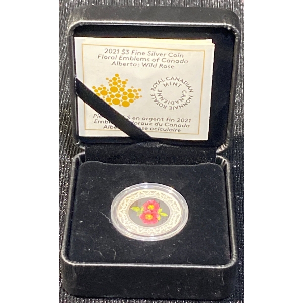 2021 Royal Canadian Mint  Alberta Wild Rose $3 Fine Silver Coin