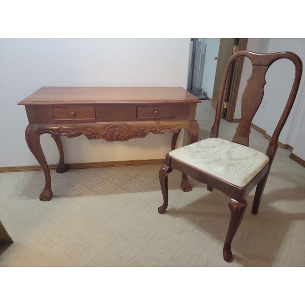 Antique Chestnut Console Table / Buffet / Secretariat 34x15x31 w/ Claw Foot Upholstered Chair