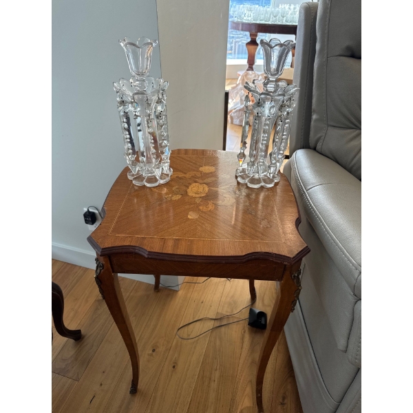 Side Table with Two Crystal Decanters