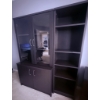 Image 6 : Dark Wood Storage Unit with Glass Cabinets, Open Shelving, and Lockable Filing Cabinet