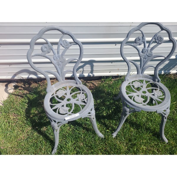 Pair of Decorative Floral Design Garden Chairs. 19 w, 33 h, 19 d