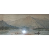 Image 2 : Watercolor of Mountains and Lake, Signed (Illegible) 23 X 15 Framed Under Glass