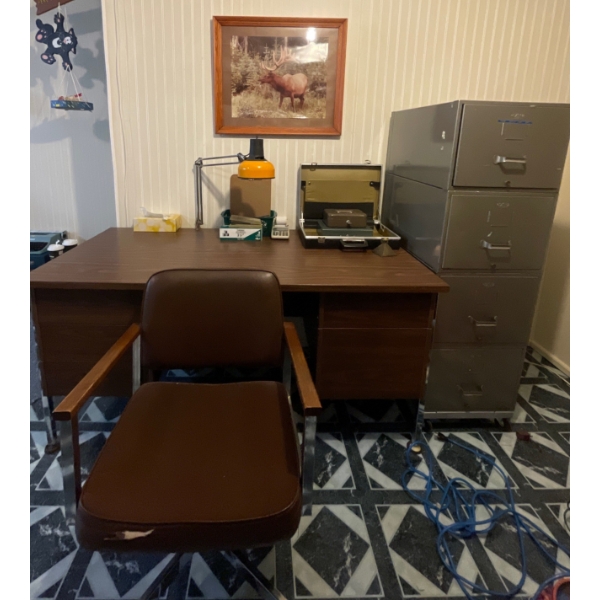Home Office Set Up - Desk 66x28x28 w/ Filing Cabinet & More
