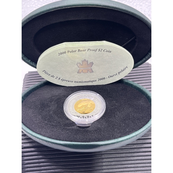 2000 Polar Bear Proof Coin 24k Gold Plated Core, 92.5% Silver 8.83g