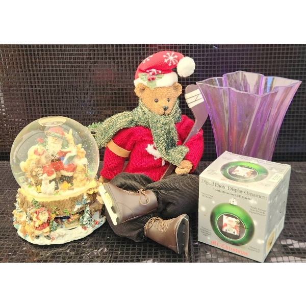 Kirkland Rotating Musical Snow Globe, Sitting Bear With Skates, and Digital Ornament Set