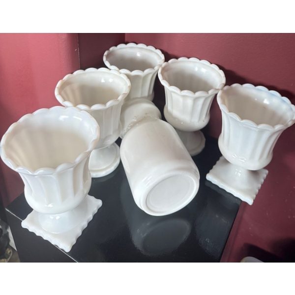 Grecian Urn-Style Milk Glass Compote Vases - Footed Milk Glass Bowls 5"Tall