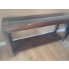 Image 1 : Wood Console Table w/ Rattan Detail and Glass Top 53 W, 16 D, 27 T 