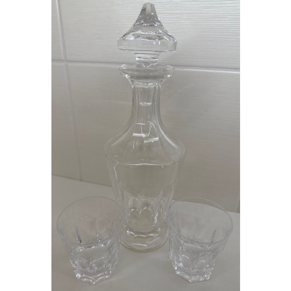 Waterford Kathleen Crystal Decantor 13"Tall w/ Heavy Cut Rocks Tumblers 