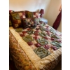 Image 4 :  Double size bed with matching quilt, set pillows, table, side lamp, and table and curtains