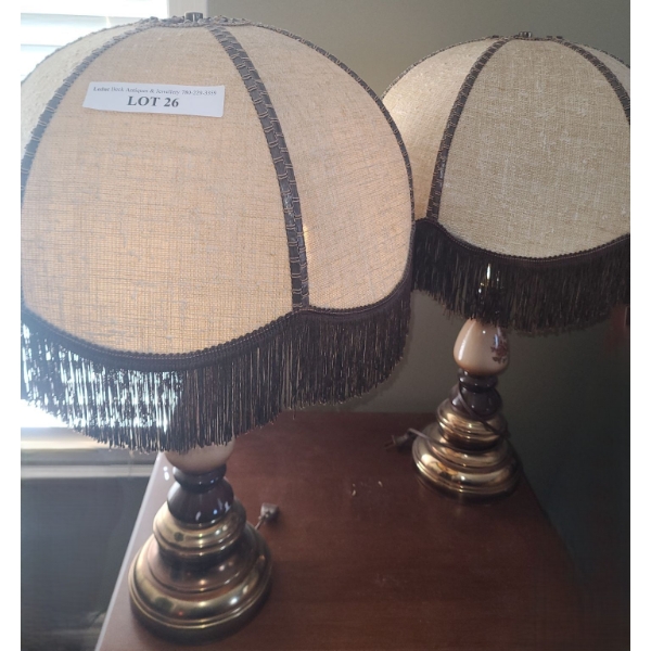 Pair of Vintage Floral Fringe Lamps 27 h