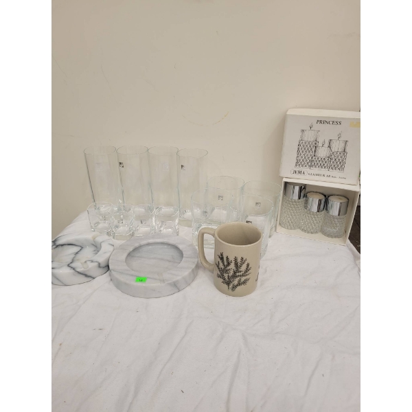 Glassware with Marble Accessories and Jema Princess Candle Holders
