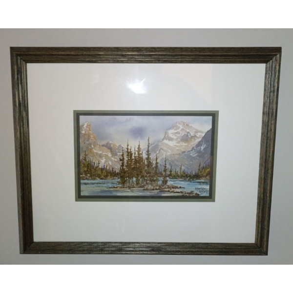 Marilyn Kinsella Framed Watercolored  Art Print "Fireweed And The Three Sisters"