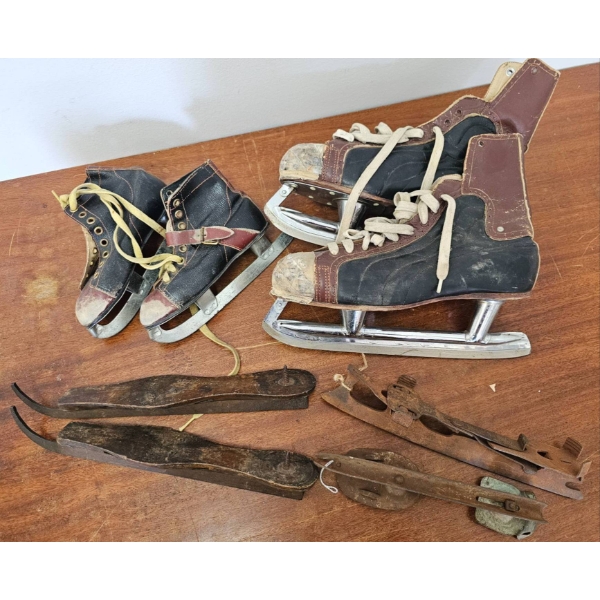 Antique Ice Skates, Including Leather and Steel Models
