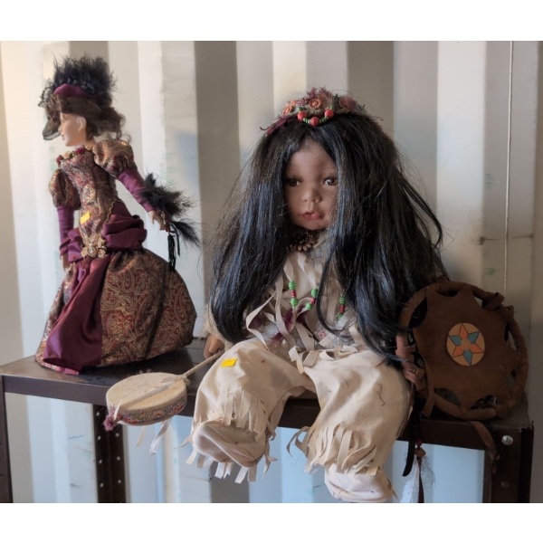 Exquisite Indigenous Large Baby Doll  Collectable (16in Tall) w/ Victorian Porcelain Doll (19 Tall)