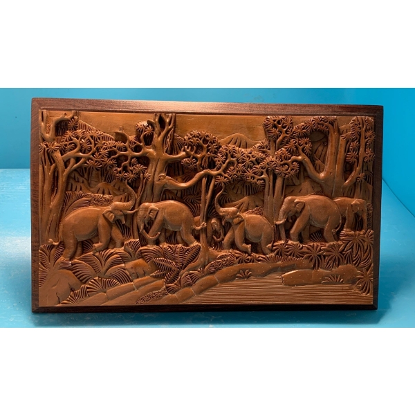 Elephant Carving 13x8 Wood Art