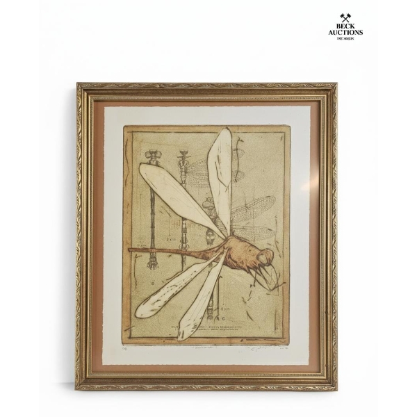 A Detailed Dragonfly Superimposed Over Technical Drawings Or Measurements 18''IN W , 21''IN H