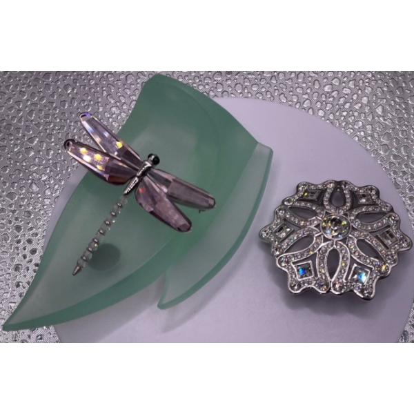 Swarovski Crystal Dragonfly Broch and Snowflake Broch
