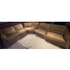 Image 1 : Camel Velvet Large L Shaped Couch, Some Damage See Photos, Longest Side is ~115L, 35T 
