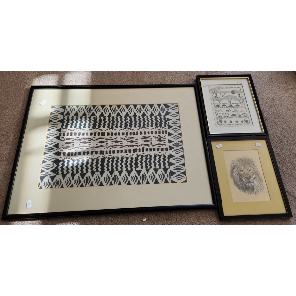 Framed Painted Paper 19 x 25, South African Art 9 X 11, Lion Face 9 X 11 