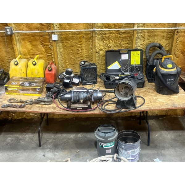 Utility Table w/ Winch, Heaters, Shrinkfast Gun, Shop Vac and More! (8)