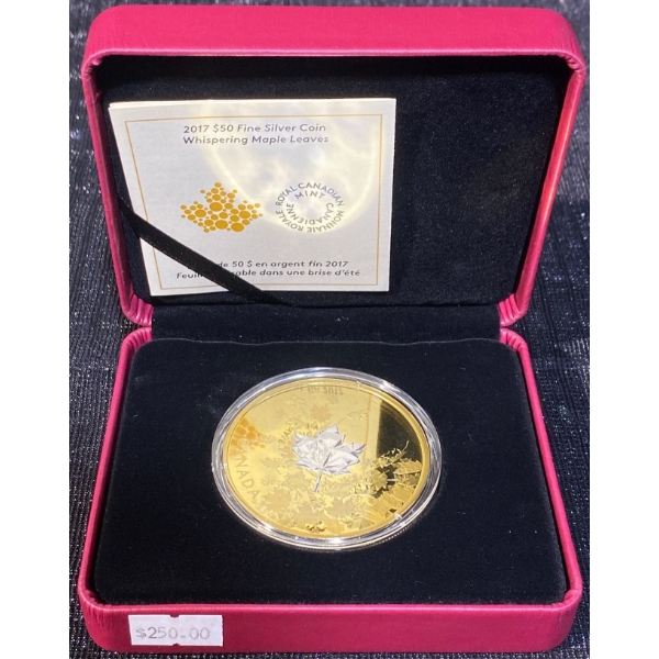 2017 $50 Fine Silver Coin Whispering Maple Leaves
