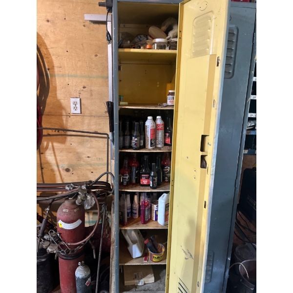 Locker with contents, grinding tools, fluids of all types new not used or opened and several other g