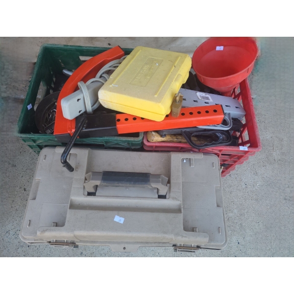 Toolbox 20 W, 10 D, 12 T and Milk Crates Full Of Tools Including: Trailer Anti-Theft Lock