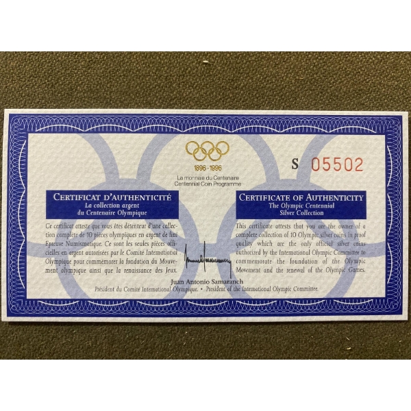 1996 Olympic Centennial Commemorative Coin Set with Certificate of Authenticity