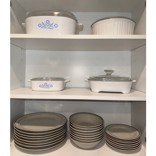 Collection Of Corning ware & Dish Set- Plates, Bowls, Casserole Dishes 