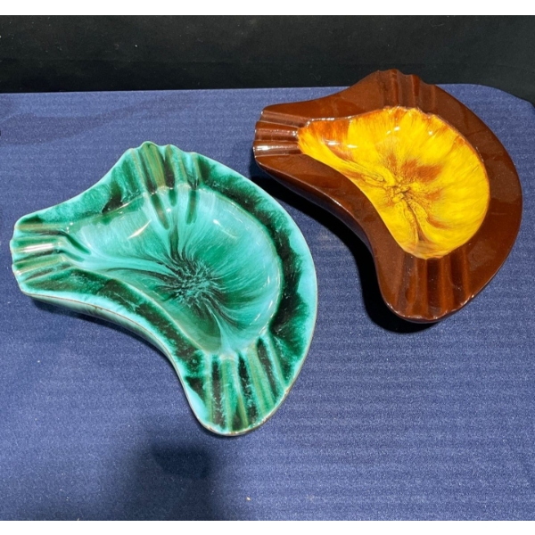 Blue Mountain Pottery Kidney Ashtrays - Turquoise & Burnt Orange