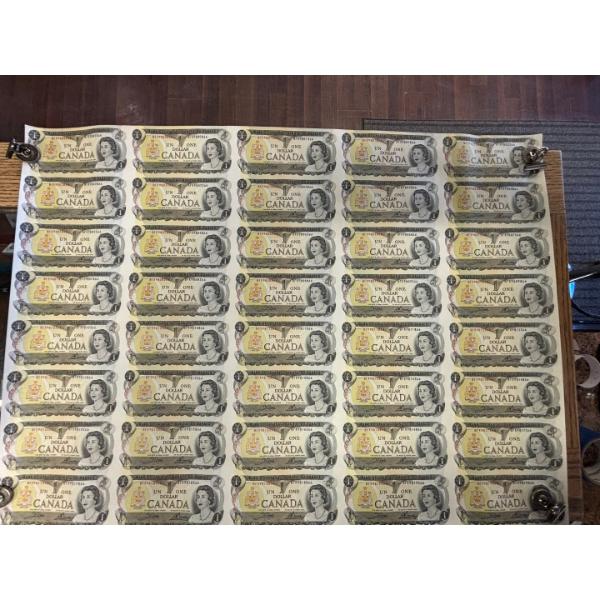  1973 Canadian uncut sheet of $1 Bank notes Great Collectable 

 