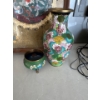 Image 2 : Gorgeous Cloisonne Vase & Footed Candy Dish w/ Asian Needlecraft Wall Emblem 16L