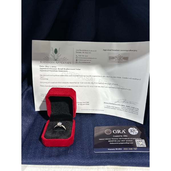 1ct Round Moissanite with 34 Moissanite Chips Set in Sterling Silver Ring