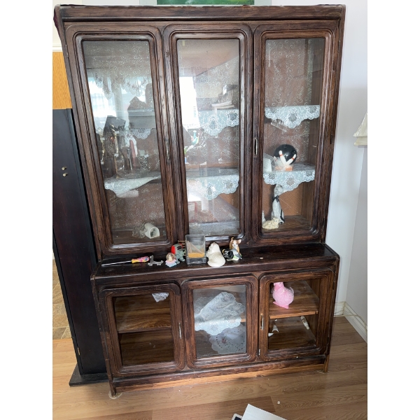 Wooden China Cabinet With Two Missing Glass