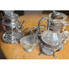 Image 1 : Assorted Metalware Serving Pieces: Glass w/ Metal Lid 15 T, Candlestick 9.5 T and More!