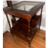 Image 4 : Mahogany Glass Top Multi Tiered End Table 24x25x25  w/ Vintage 2 Light Lamp 